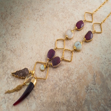 Tribal Ruby Quartz Charm Necklace