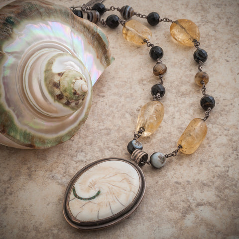 FOSSILIZED BONE AMMONITE NECKLACE