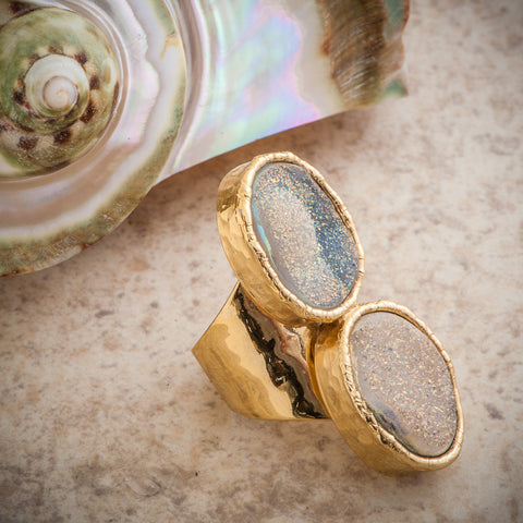 OPALESCENT POLISHED WHITE DRUZY RING