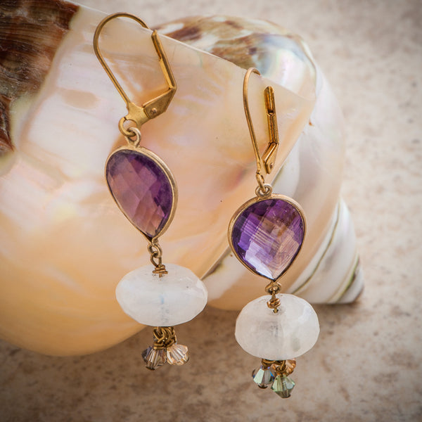 MONARCH AMETHYST & MOONSTONE DANGLING EARRING