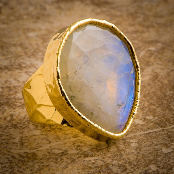 FACETED MOONSTONE STATEMENT RING