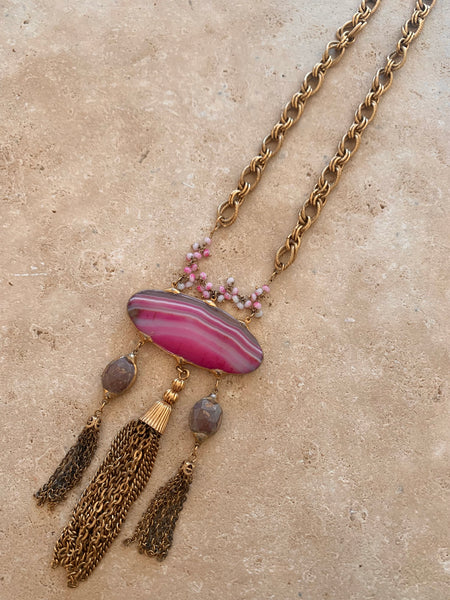 Juliette Pink Agate Tassle Necklace
