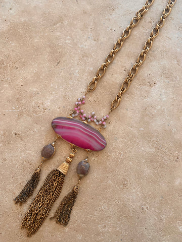 Juliette Pink Agate Tassle Necklace